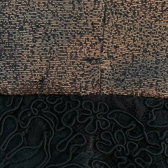 Tory Burch Metallic Gold Pencil Skirt w Black Lace Trim - Picture 10 of 16